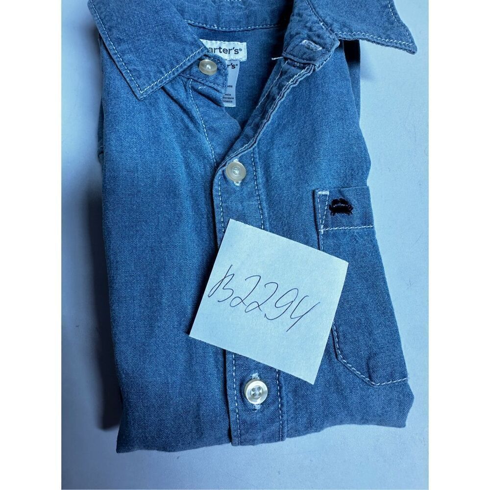 Carter's Boys'  Chambray Short Sleeve Woven Button Down Shirt Top 5T Cotton - Picture 8 of 8